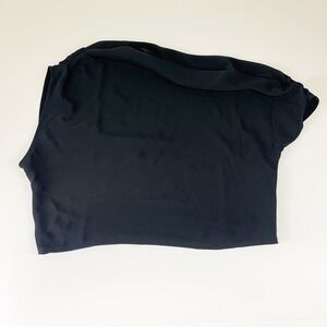 NEW Open Edit Blouse Womens Large Black Short Sleeve Asymmetrical NWOT